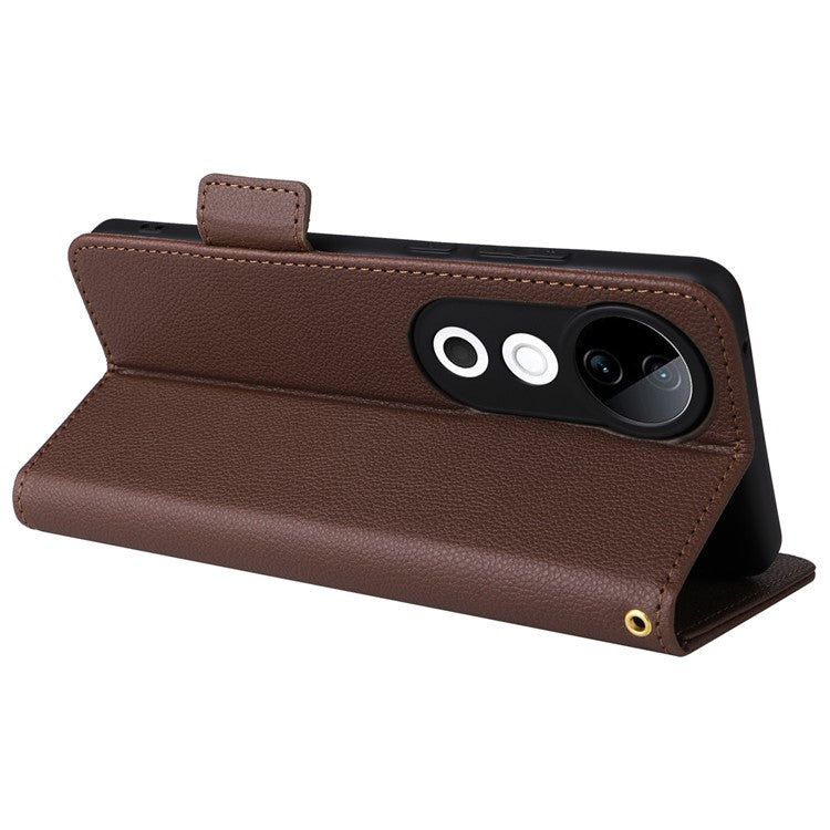 For vivo S19 5G Case with Strap Leather Phone Cover Litchi Texture Horizontal Flip - Brown