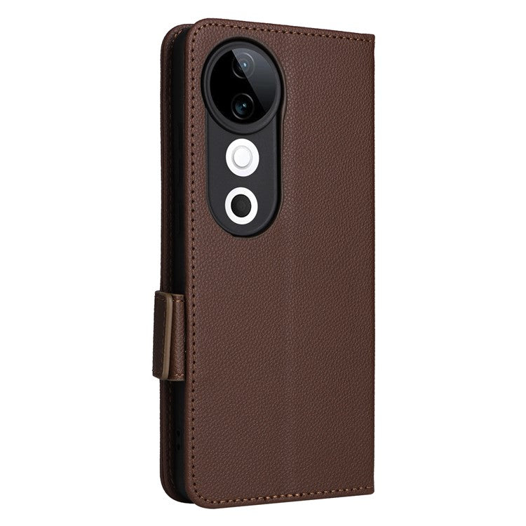 For vivo S19 5G Case with Strap Leather Phone Cover Litchi Texture Horizontal Flip - Brown