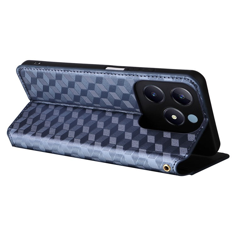 For Realme C63 4G / Narzo N63 4G / C61 4G Stand Case PU Leather Phone Cover Rhombus Pattern - Blue