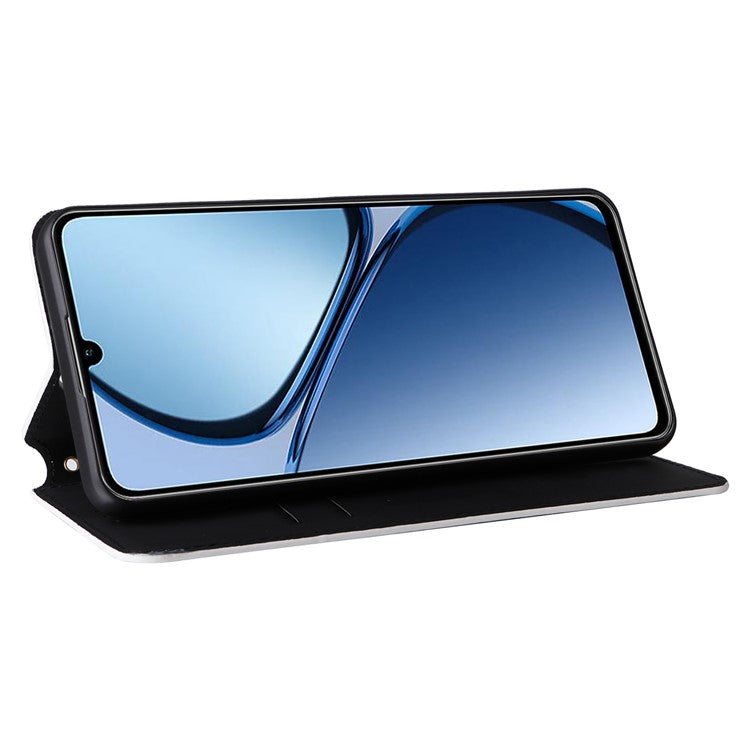 For Realme C63 4G / Narzo N63 4G / C61 4G Stand Case PU Leather Phone Cover Rhombus Pattern - Silver