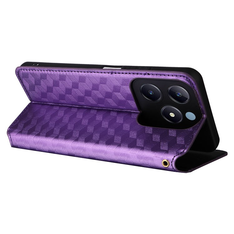 For Realme C63 4G / Narzo N63 4G / C61 4G Stand Case PU Leather Phone Cover Rhombus Pattern - Purple