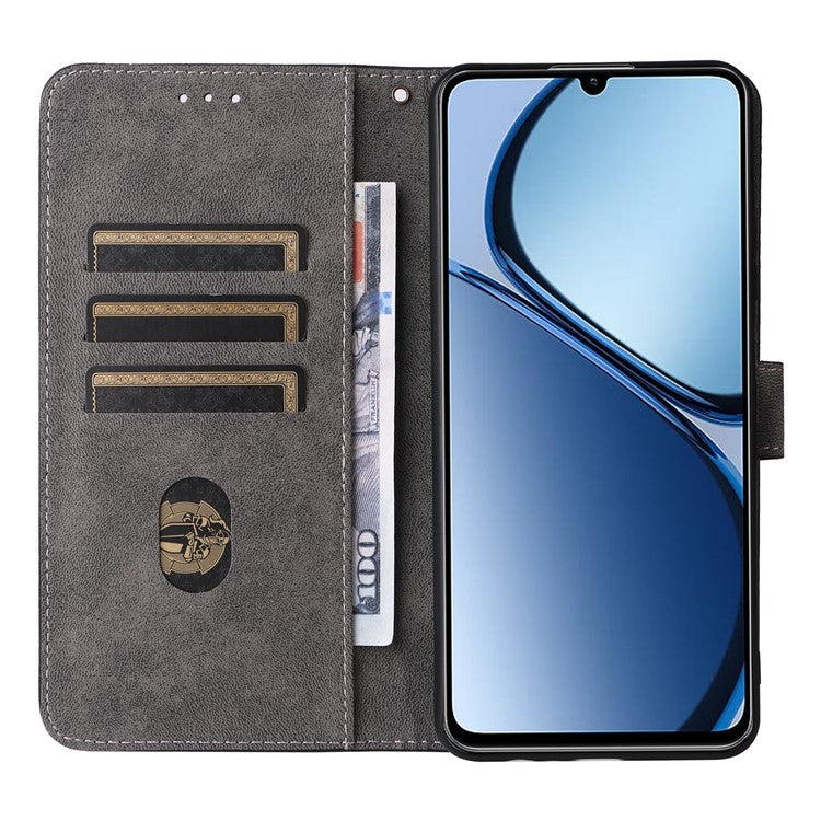 For Realme C63 4G / Narzo N63 4G / C61 4G Stand Case RFID Blocking Leather Phone Cover with Strap - Black