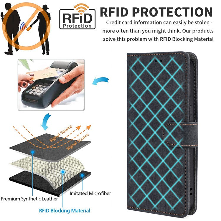 For Realme C63 4G / Narzo N63 4G / C61 4G Stand Case RFID Blocking Leather Phone Cover with Strap - Black
