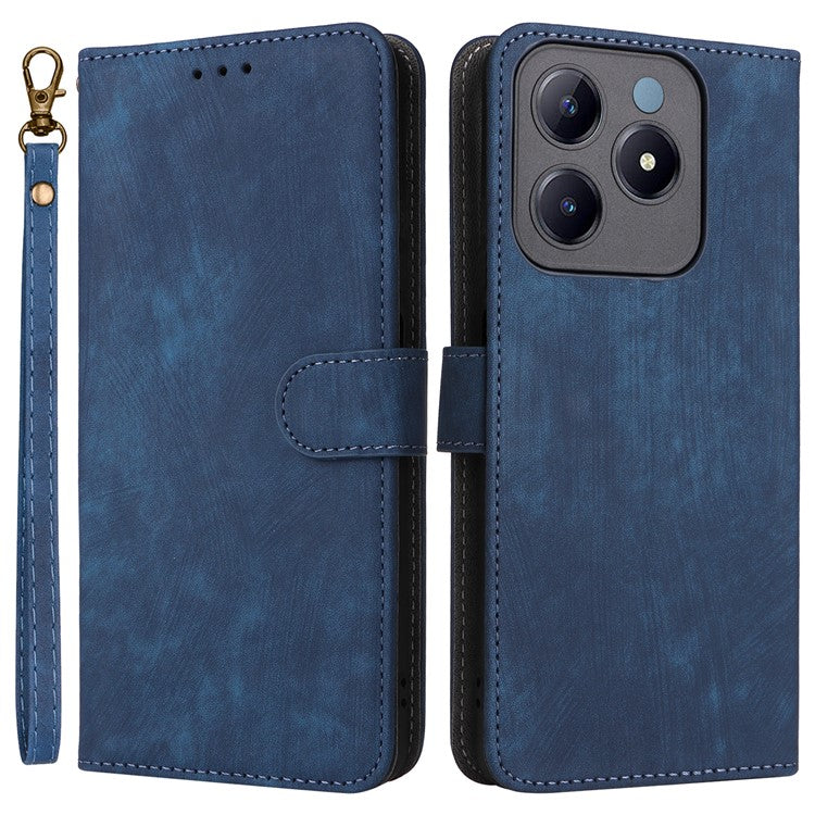 For Realme C63 4G / Narzo N63 4G / C61 4G Stand Case RFID Blocking Leather Phone Cover with Strap - Blue