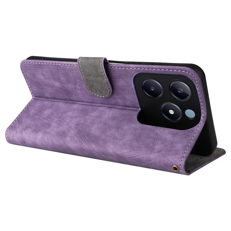 For Realme C63 4G / Narzo N63 4G / C61 4G Stand Case RFID Blocking Leather Phone Cover with Strap - Purple