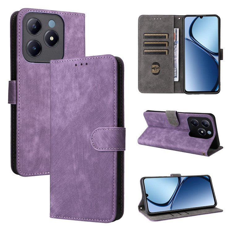 For Realme C63 4G / Narzo N63 4G / C61 4G Stand Case RFID Blocking Leather Phone Cover with Strap - Purple