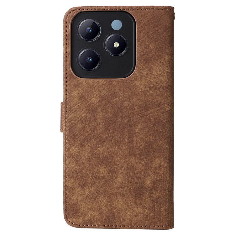 For Realme C63 4G / Narzo N63 4G / C61 4G Stand Case RFID Blocking Leather Phone Cover with Strap - Brown