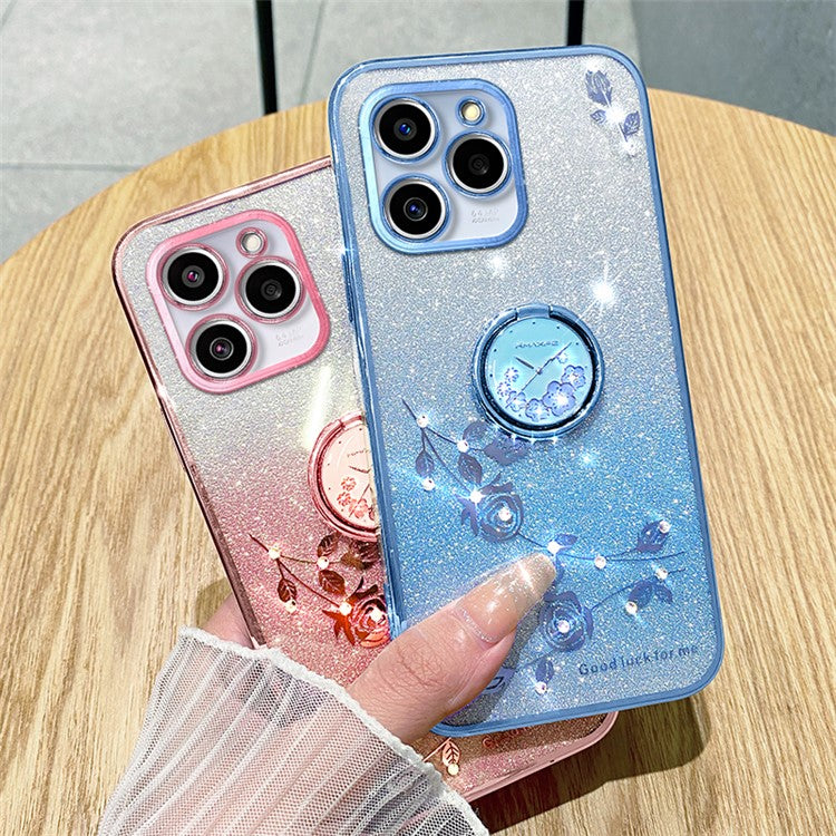 KADEM For Realme C61 4G / C63 4G Case Rhinestone Glitter TPU Kickstand Phone Cover - Blue