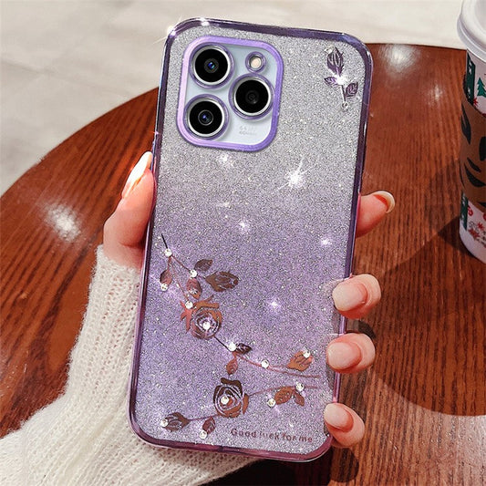 KADEM For Realme C61 4G / C63 4G Case Flower Glitter TPU Soft Phone Cover - Purple