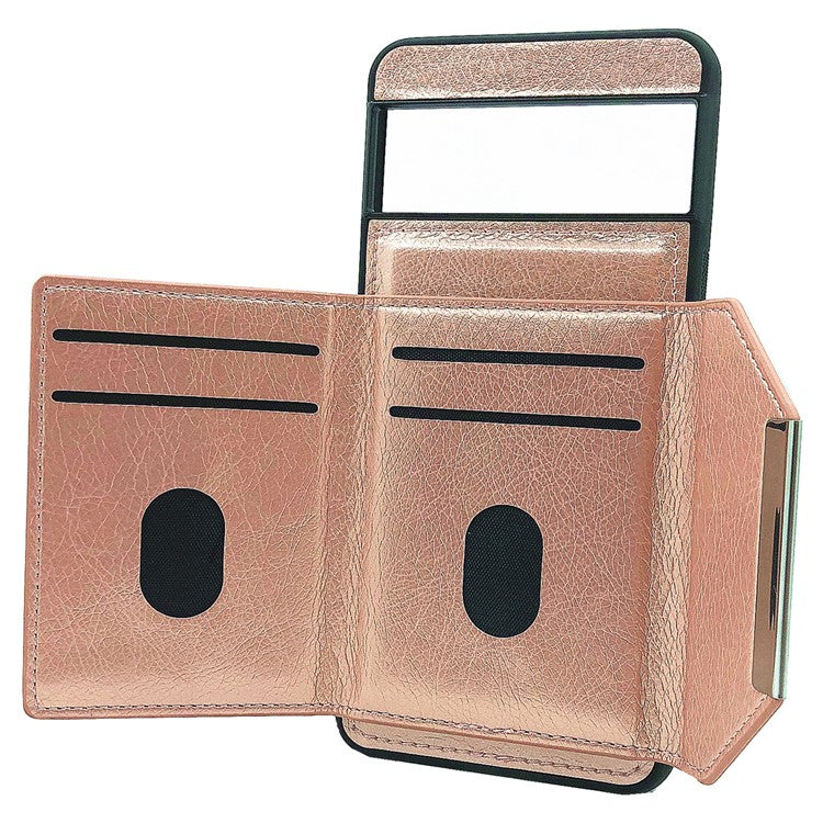 For Google Pixel 8 Pro Case Leather Phone Back Cover with Card Holder Kickstand - Rose Gold