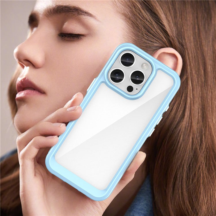 For iPhone 16 Pro Case TPU Frame Clear Acrylic Back Phone Cover - Blue