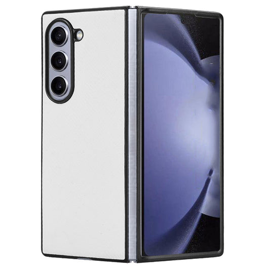 For Samsung Galaxy Z Fold6 5G Case PU Leather+PC Drop-Proof Shell Carbon Fiber Texture - White