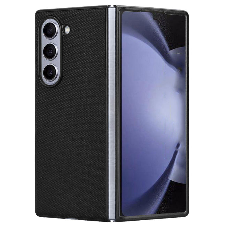 For Samsung Galaxy Z Fold6 5G Case PU Leather+PC Drop-Proof Shell Carbon Fiber Texture - Black