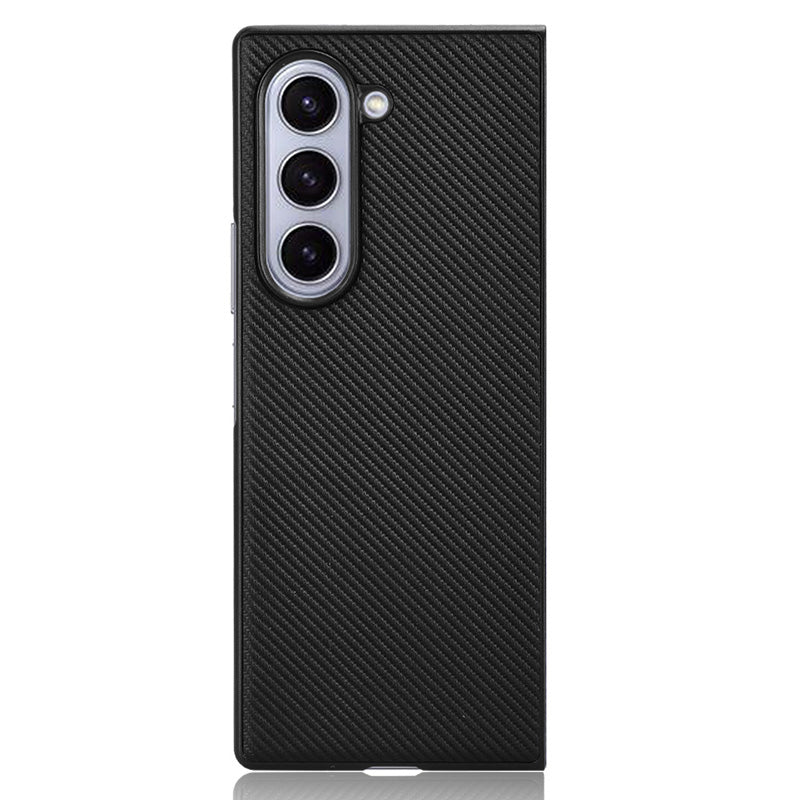 For Samsung Galaxy Z Fold6 5G Case PU Leather+PC Drop-Proof Shell Carbon Fiber Texture - Black