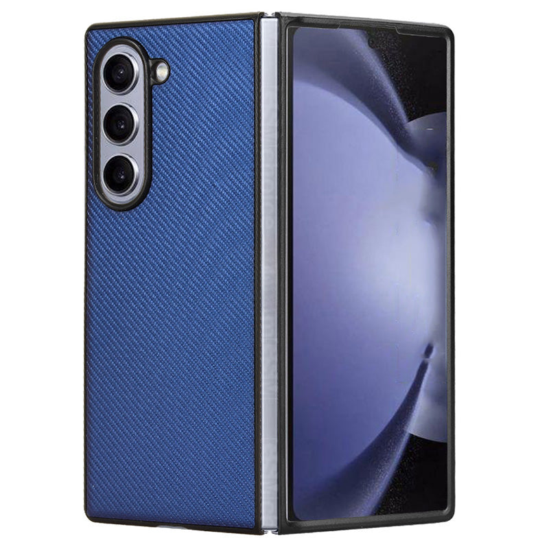 For Samsung Galaxy Z Fold6 5G Case PU Leather+PC Drop-Proof Shell Carbon Fiber Texture - Blue