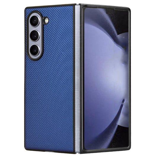 For Samsung Galaxy Z Fold6 5G Case PU Leather+PC Drop-Proof Shell Carbon Fiber Texture - Blue