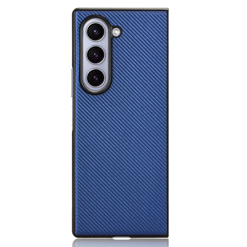 For Samsung Galaxy Z Fold6 5G Case PU Leather+PC Drop-Proof Shell Carbon Fiber Texture - Blue