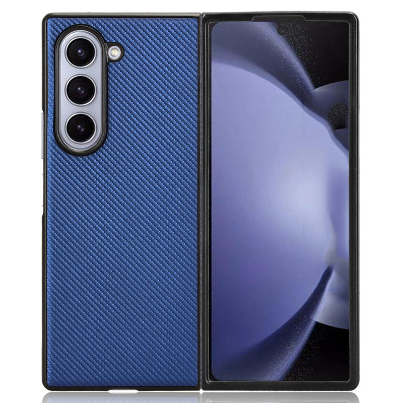 For Samsung Galaxy Z Fold6 5G Case PU Leather+PC Drop-Proof Shell Carbon Fiber Texture - Blue