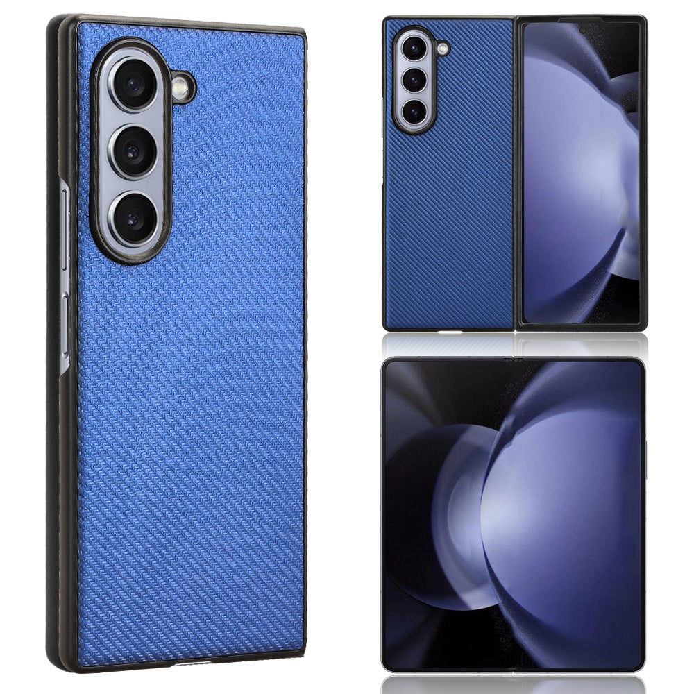 For Samsung Galaxy Z Fold6 5G Case PU Leather+PC Drop-Proof Shell Carbon Fiber Texture - Blue