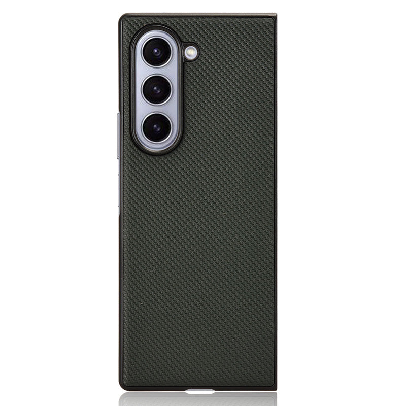 For Samsung Galaxy Z Fold6 5G Case PU Leather+PC Drop-Proof Shell Carbon Fiber Texture - Green
