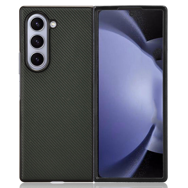 For Samsung Galaxy Z Fold6 5G Case PU Leather+PC Drop-Proof Shell Carbon Fiber Texture - Green