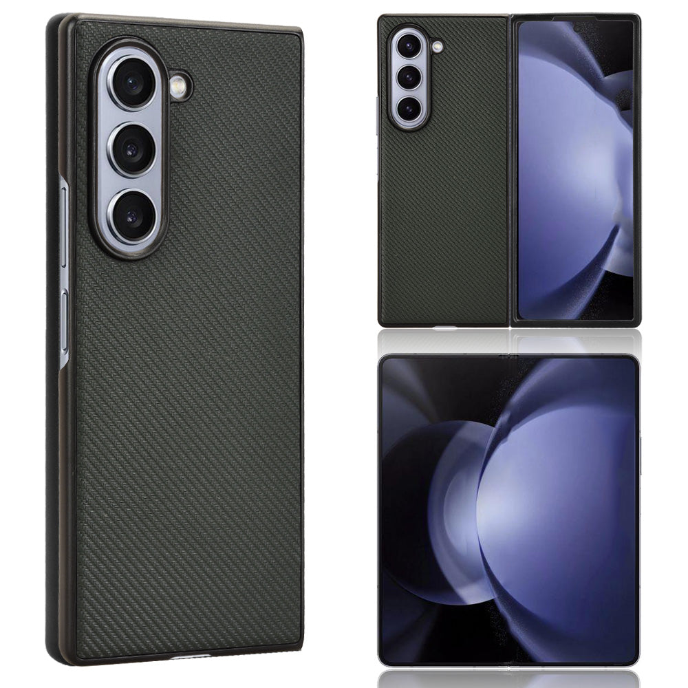For Samsung Galaxy Z Fold6 5G Case PU Leather+PC Drop-Proof Shell Carbon Fiber Texture - Green