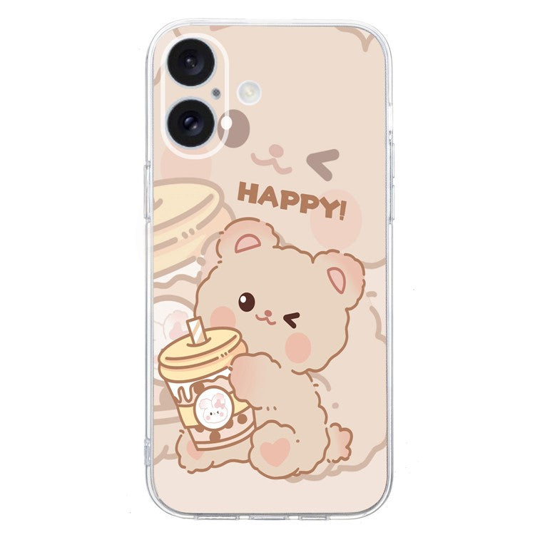 For iPhone 16 Plus Case Pattern Print TPU Protective Phone Cover - Bear