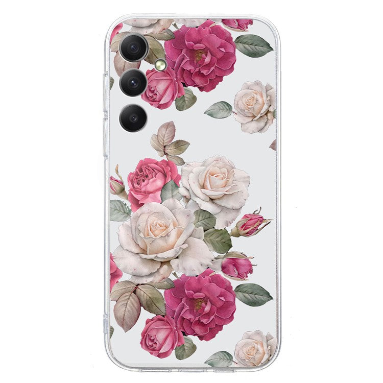 For Samsung Galaxy A55 5G Case Pattern Printing Phone TPU Cover Clear Edge - Peony
