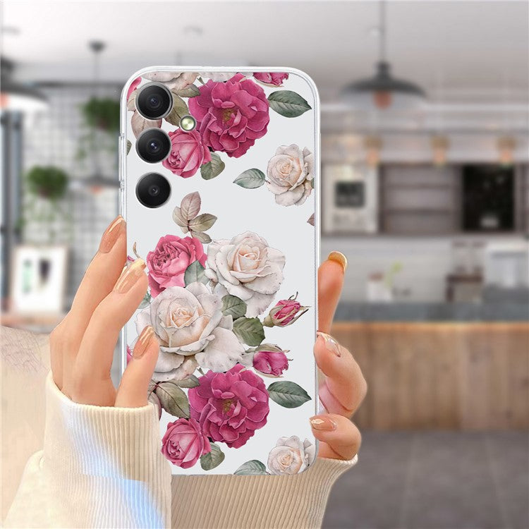 For Samsung Galaxy A55 5G Case Pattern Printing Phone TPU Cover Clear Edge - Peony