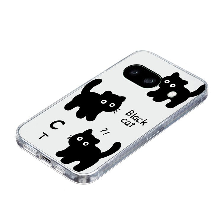 For Google Pixel 7a Case Anti-Drop Pattern Printing TPU Phone Cover - Black Cat