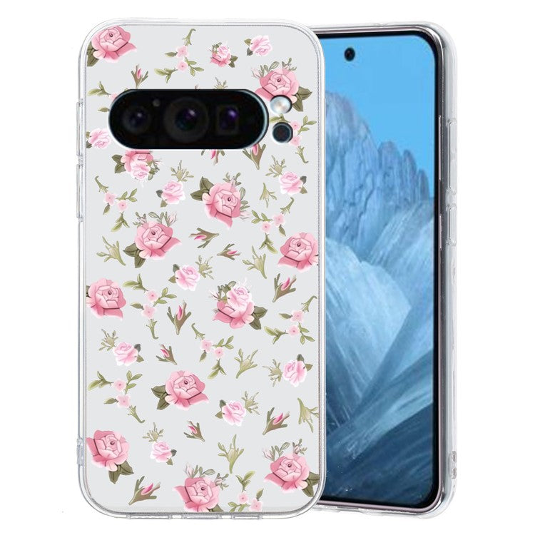 For Google Pixel 9 Pro Case TPU Phone Cover Animal Floral Pattern Print - Pink Flower