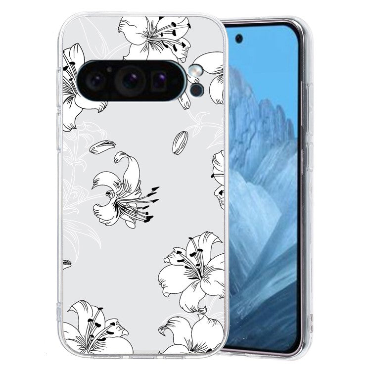 For Google Pixel 9 Pro Case TPU Phone Cover Animal Floral Pattern Print - White Flower