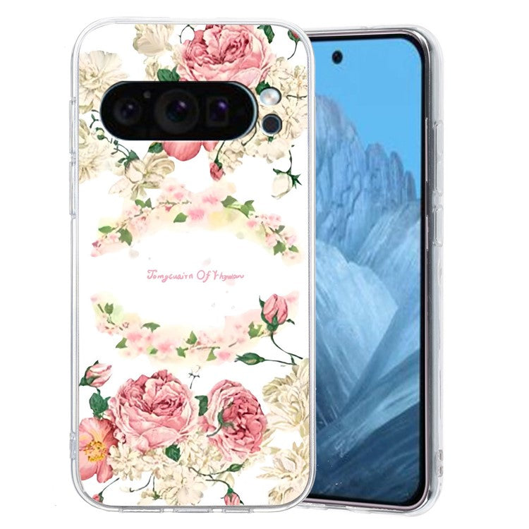 For Google Pixel 9 Pro Case TPU Phone Cover Animal Floral Pattern Print - Rose