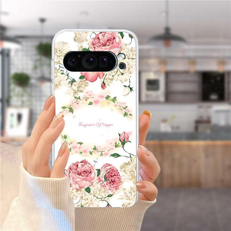 For Google Pixel 9 Pro Case TPU Phone Cover Animal Floral Pattern Print - Rose
