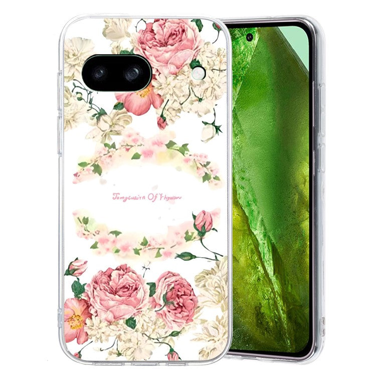 For Google Pixel 8a Case Pattern Printing Anti-Scratch TPU Phone Cover - Rose