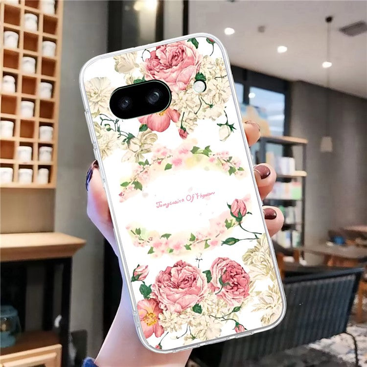 For Google Pixel 8a Case Pattern Printing Anti-Scratch TPU Phone Cover - Rose