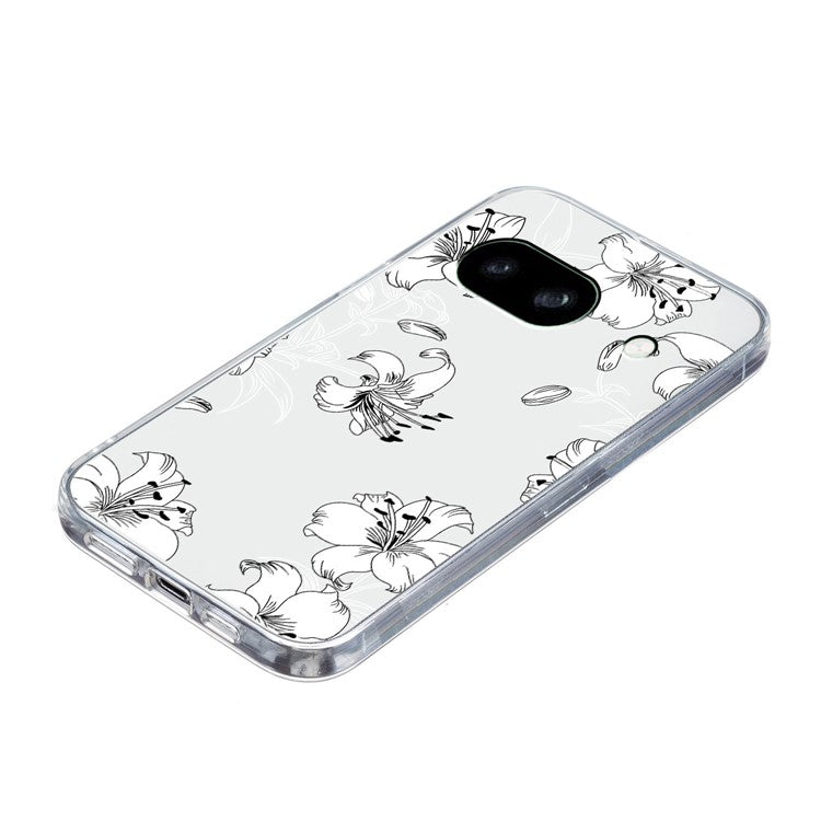 For Google Pixel 8a Case Pattern Printing Anti-Scratch TPU Phone Cover - White Flower