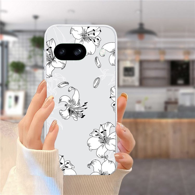 For Google Pixel 8a Case Pattern Printing Anti-Scratch TPU Phone Cover - White Flower