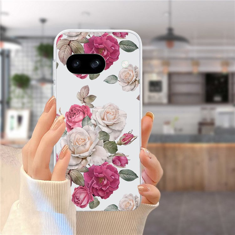 For Google Pixel 8a Case Pattern Printing Anti-Scratch TPU Phone Cover - Peony