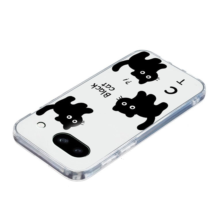 For Google Pixel 8a Case Pattern Printing Anti-Scratch TPU Phone Cover - Black Cat