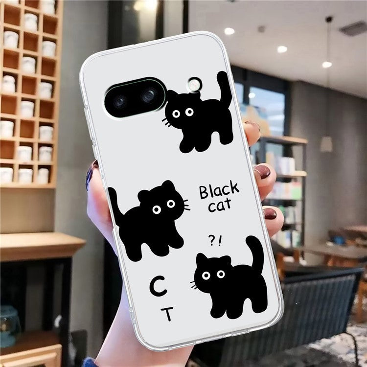 For Google Pixel 8a Case Pattern Printing Anti-Scratch TPU Phone Cover - Black Cat