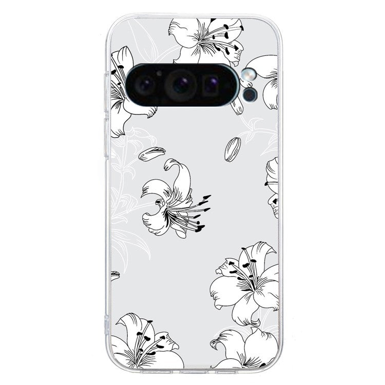 For Google Pixel 9 Case Printed Pattern TPU Phone Cover Scratch-resistant - White Flower