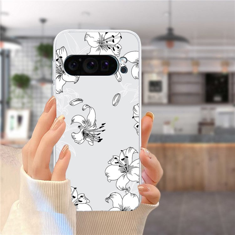 For Google Pixel 9 Case Printed Pattern TPU Phone Cover Scratch-resistant - White Flower