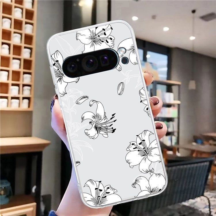 For Google Pixel 9 Case Printed Pattern TPU Phone Cover Scratch-resistant - White Flower