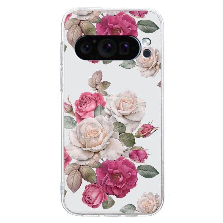 For Google Pixel 9 Case Printed Pattern TPU Phone Cover Scratch-resistant - Peony