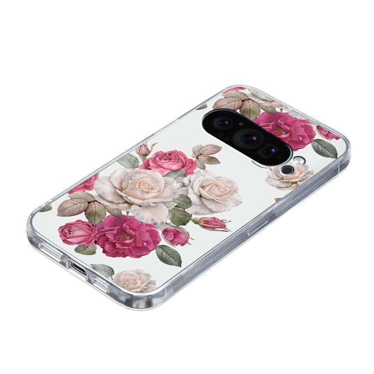For Google Pixel 9 Case Printed Pattern TPU Phone Cover Scratch-resistant - Peony