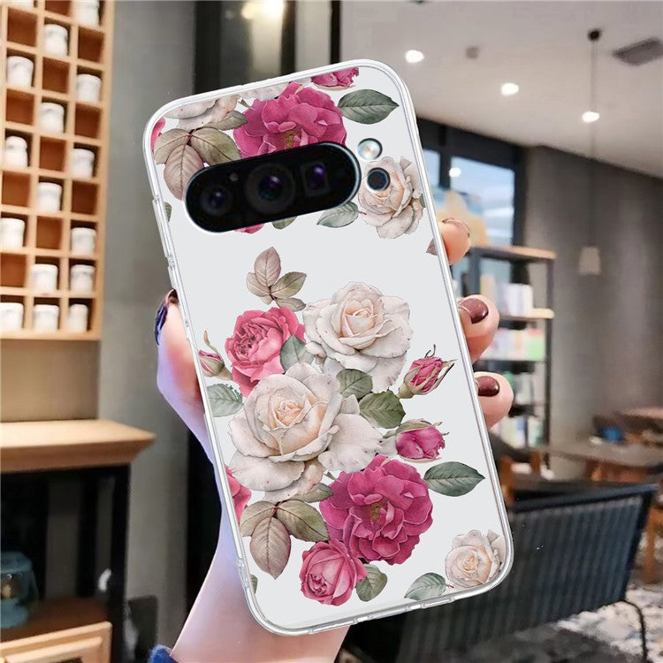 For Google Pixel 9 Case Printed Pattern TPU Phone Cover Scratch-resistant - Peony