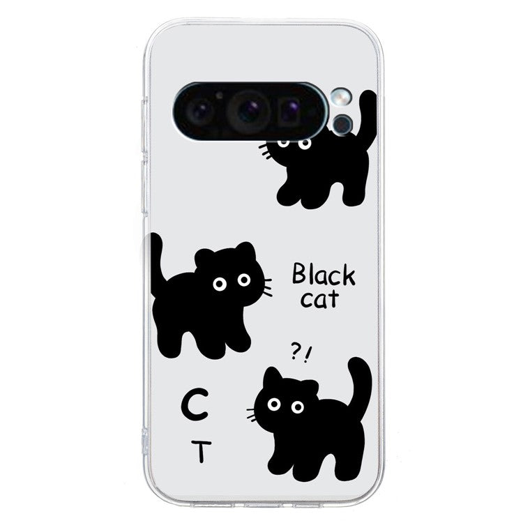 For Google Pixel 9 Case Printed Pattern TPU Phone Cover Scratch-resistant - Black Cat