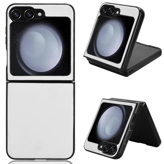 For Samsung Galaxy Z Flip6 5G Case Carbon Fiber Texture PU+PC Drop-Proof Phone Shell - White