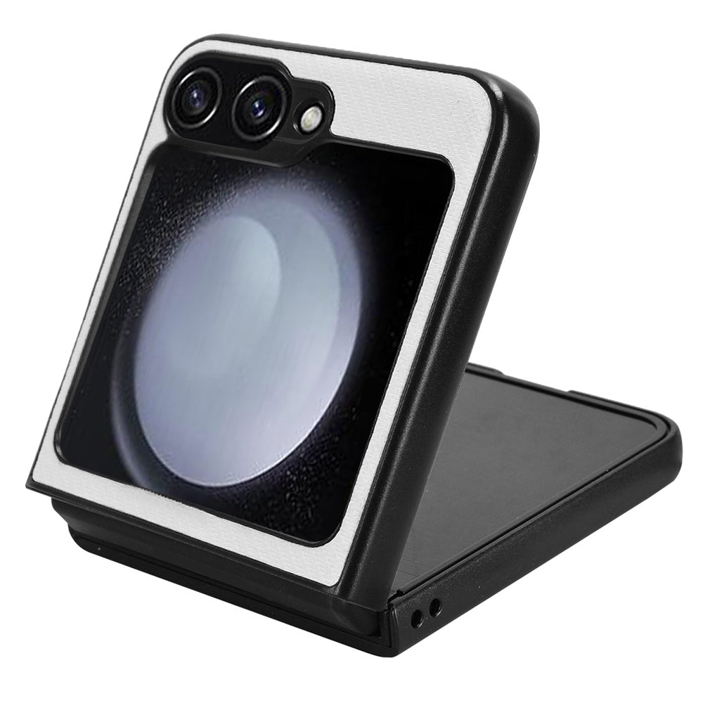 For Samsung Galaxy Z Flip6 5G Case Carbon Fiber Texture PU+PC Drop-Proof Phone Shell - White